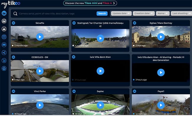 Interface utilisateur de la plateforme Enlapse dédiée aux timelapses