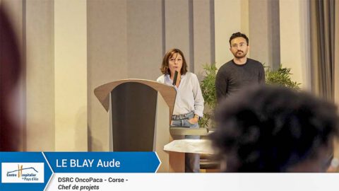 Aude Le Blay du DSRC OncoPaca-Corse s’exprimant au pupitre du CHIAP
