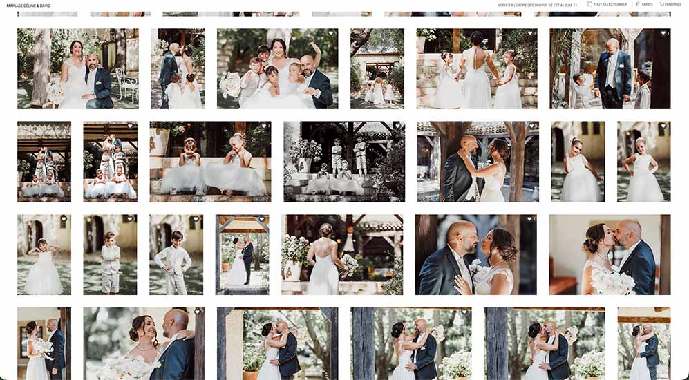 Cas client mariage de Céline et David au Mas d’Entremont : coordination photo + vidéo, montage final et album livré 1 Capture d’écran de la galerie photo privée Jingoo du mariage de Céline et David