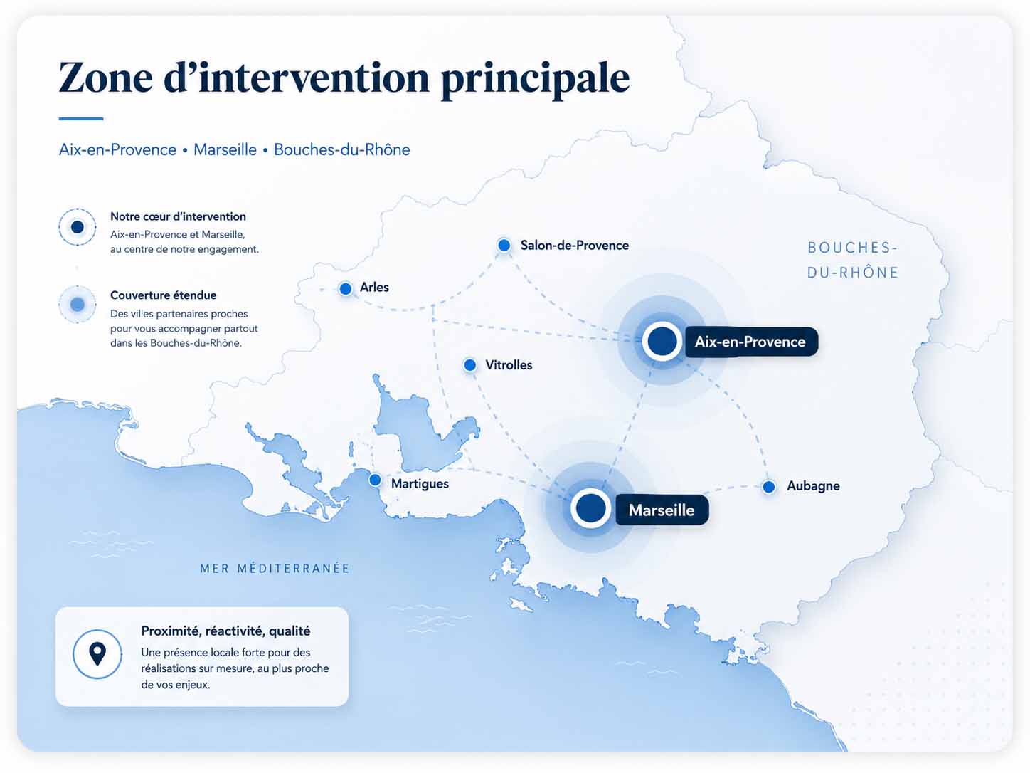 Carte de la zone d’intervention PICMEDIAPROD autour d’Aix-en-Provence, Marseille et les Bouches-du-Rhône