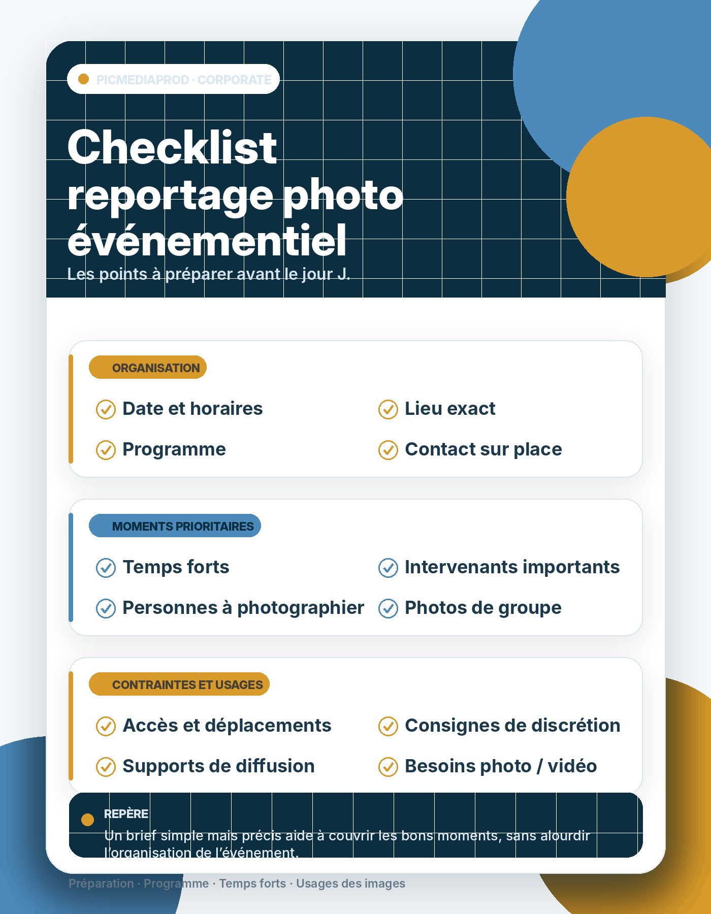 Checklist de préparation avant un reportage photo événementiel